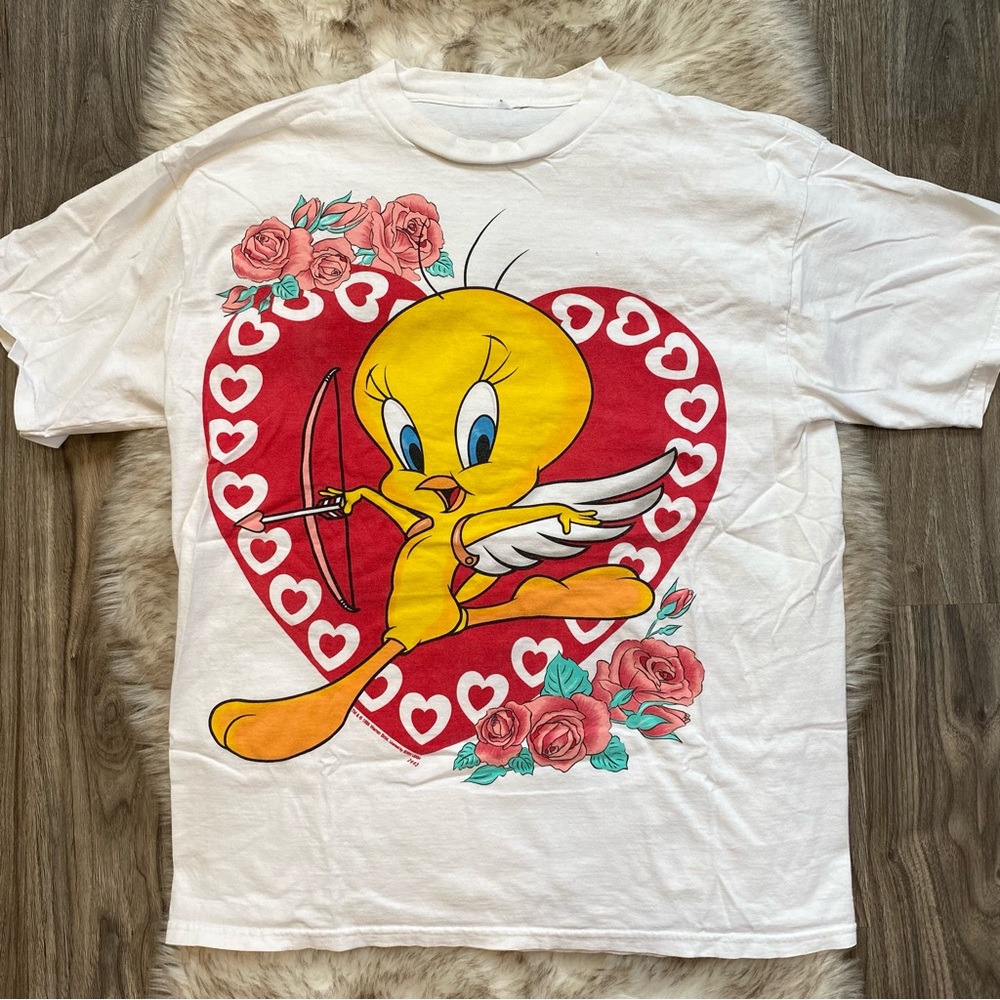 Vintage 1995 Warner Bros Tweety Bird Valentines Love Heart Cupid Tee Tshirt
